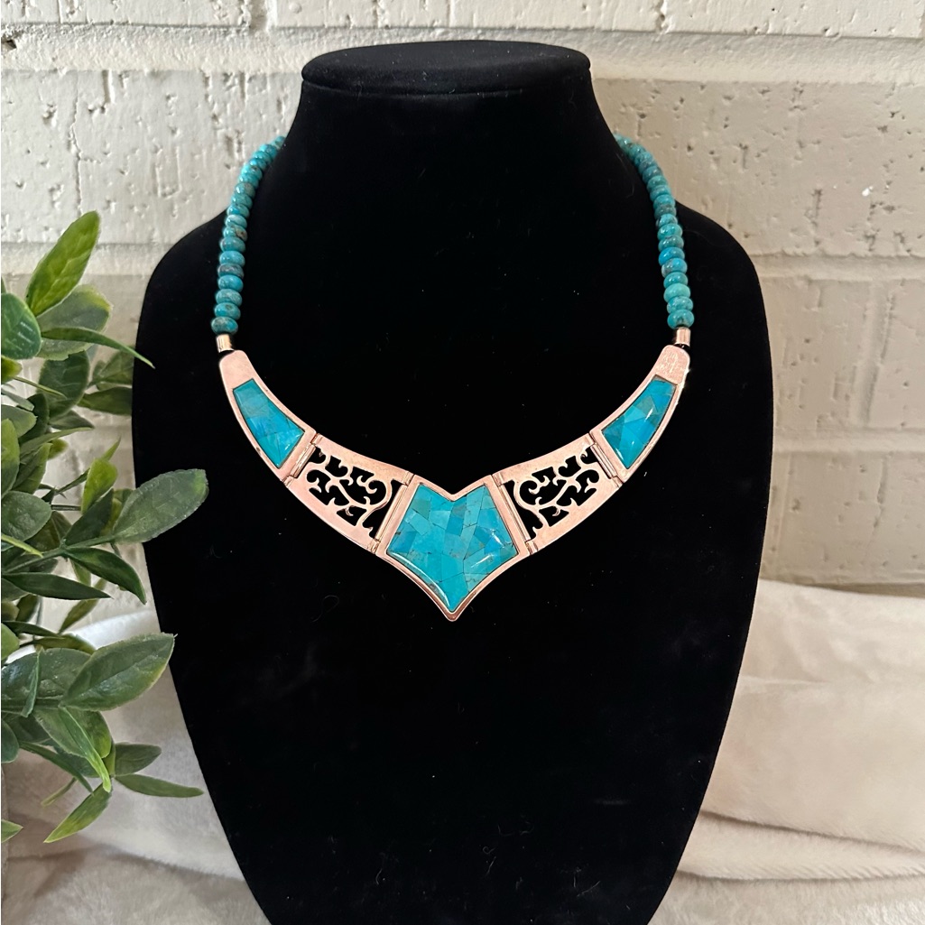 Jay King Turquoise Inlay Copper Sterling Necklace 99$